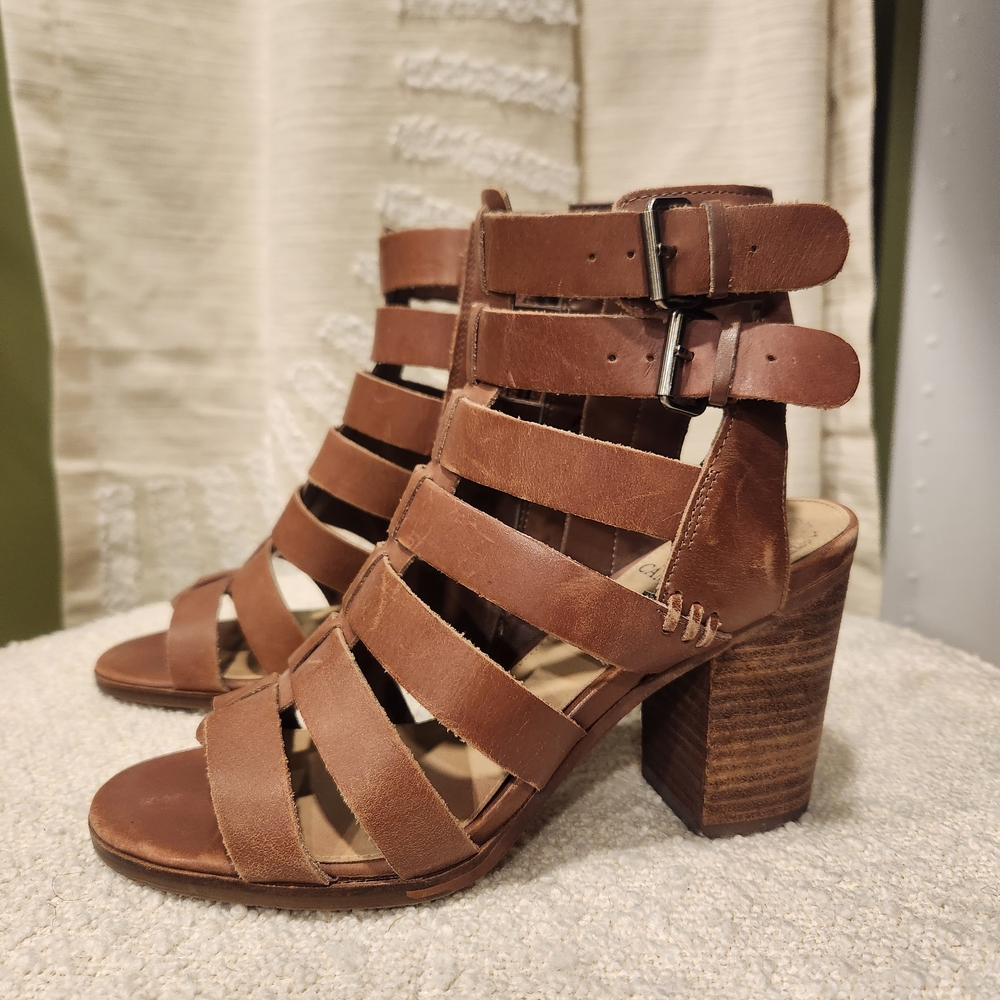 Vince Camuto Tan Strappy Block Heel Sandals